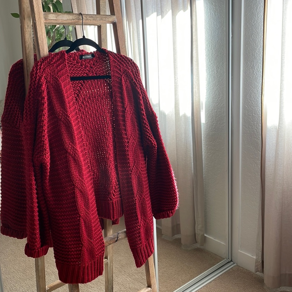 Oversized Red Sweater Cardigan